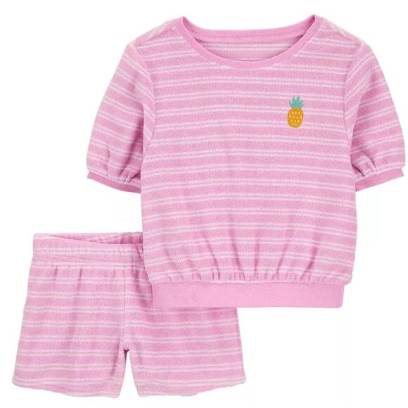 Carter's Girl Striped Terry Top & Shorts Set Pink Size 5T NWT - Picture 1 of 8